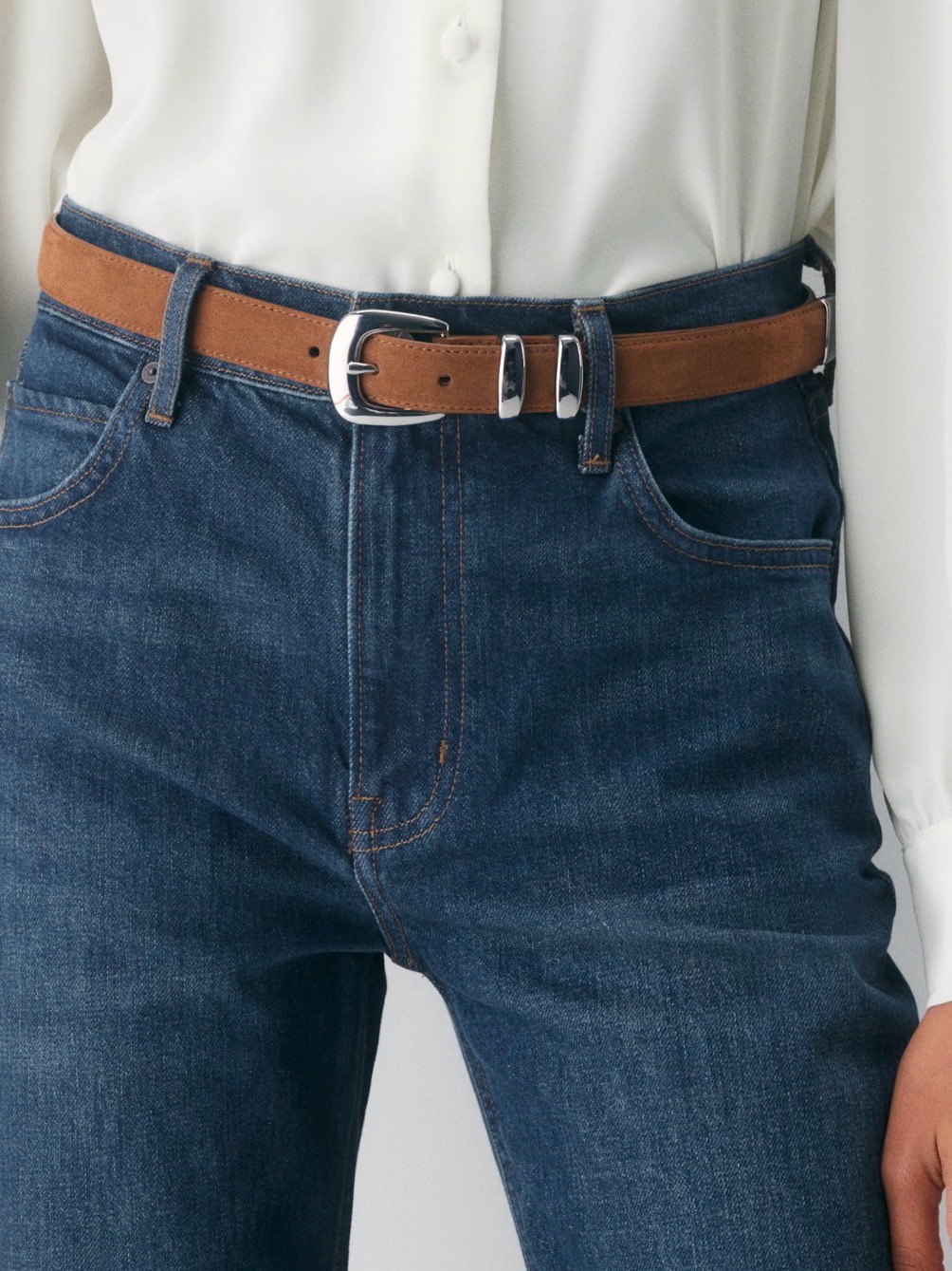 Aritzia Legendary Solid Brass Suede Belt - Raw Um Brn/Silver, Size Xs